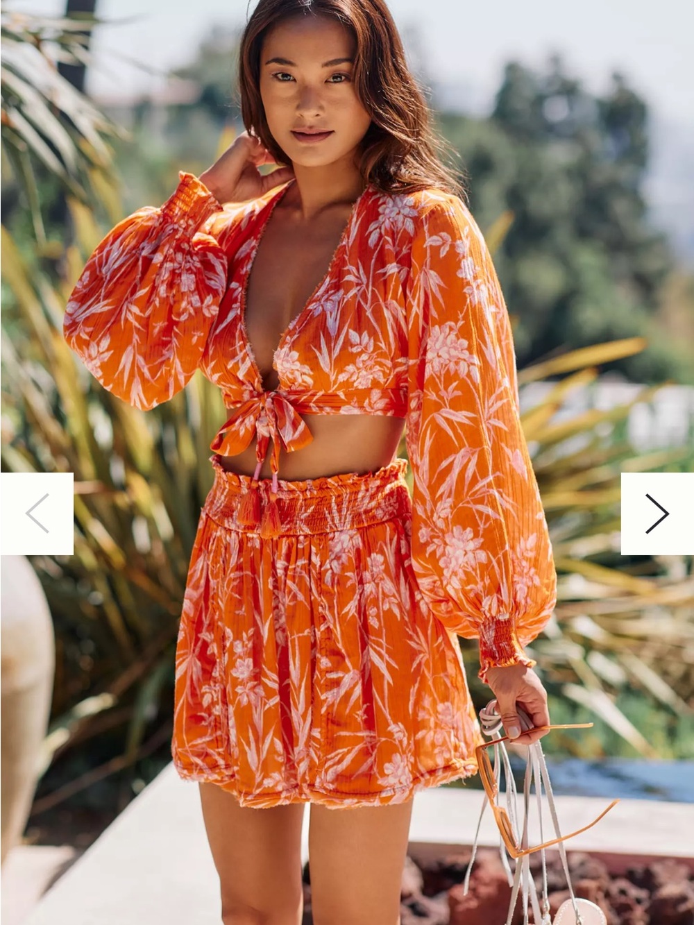 Tie-Front Orange Floral Crop Top